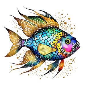 Abstrakte Fisch-Clipart PNG und JPG, Aquarell-Fisch, Sublimationdesign PNG, Sofort druckbar, digitaler Download, kommerzielle Nutzung