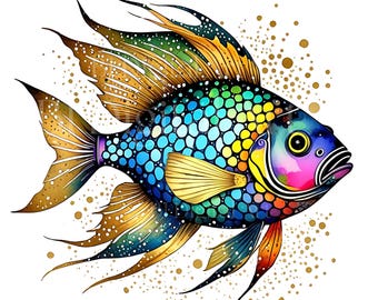 Abstracte vis clipart PNG en JPG, aquarel vis, sublimatie ontwerp PNG, direct afdrukbaar, digitale download, commercieel gebruik