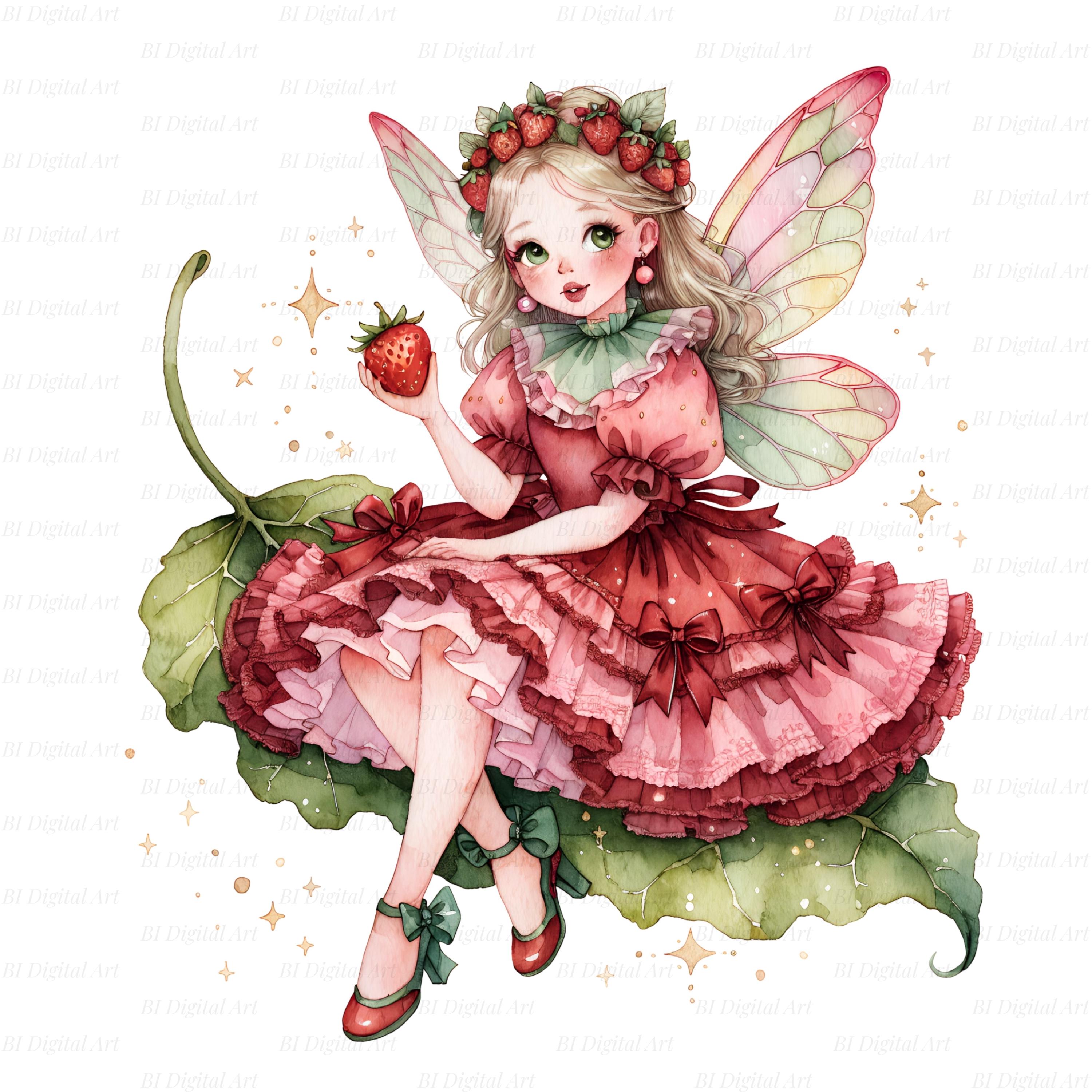 10 Garden Fairy Clipart, Cute Fairy Sitting on Leaf, Watercolor Flower ...