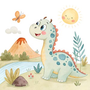 10 Süße Dinosaurier-Cliparts, Cartoon-Dinos, Hochwertige JPG-Dateien, Druckbare Aquarell-Illustrationen, Digitaler Download, Papierhandwerk