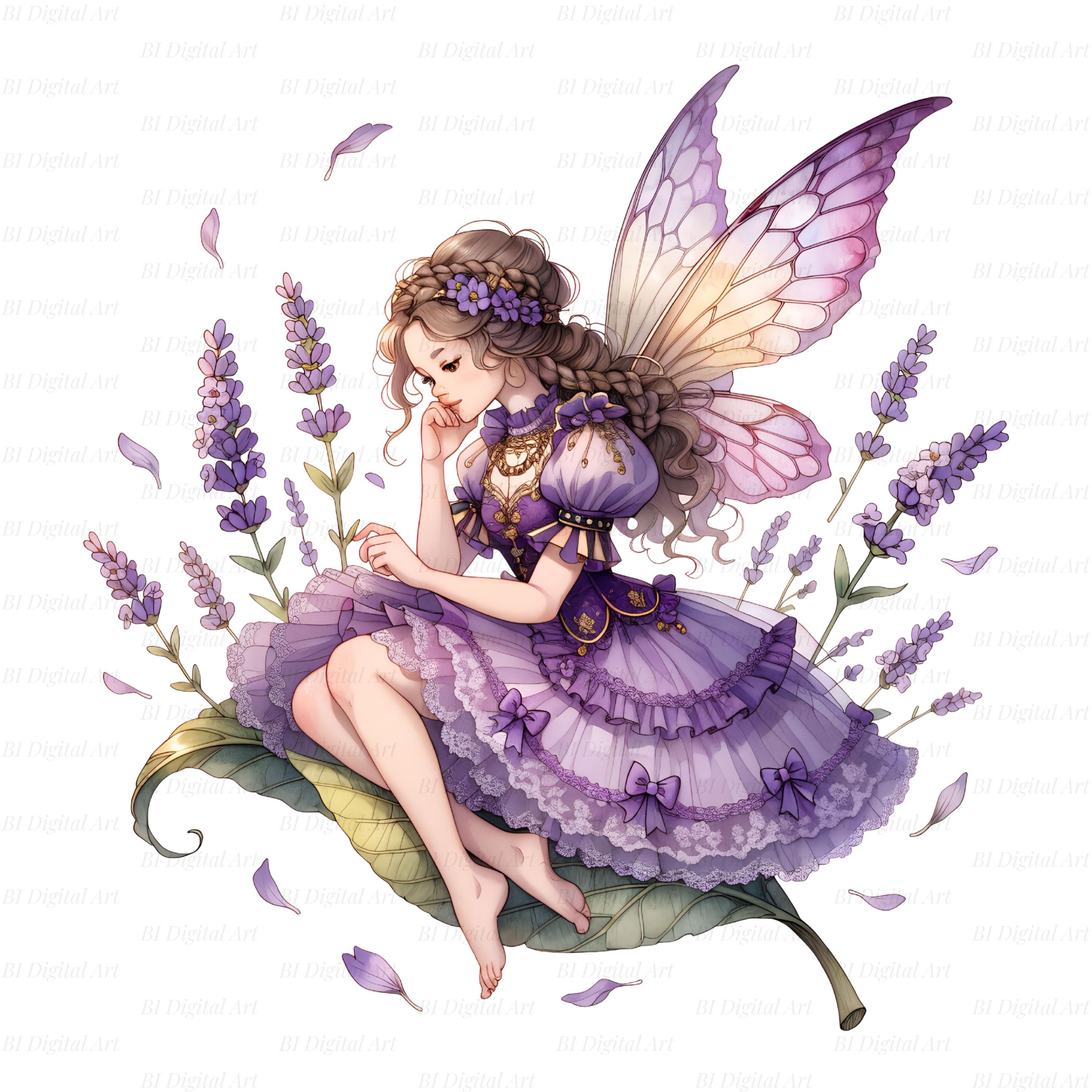 10 Garden Fairy Clipart, Cute Fairy Sitting on Leaf, Watercolor Flower ...