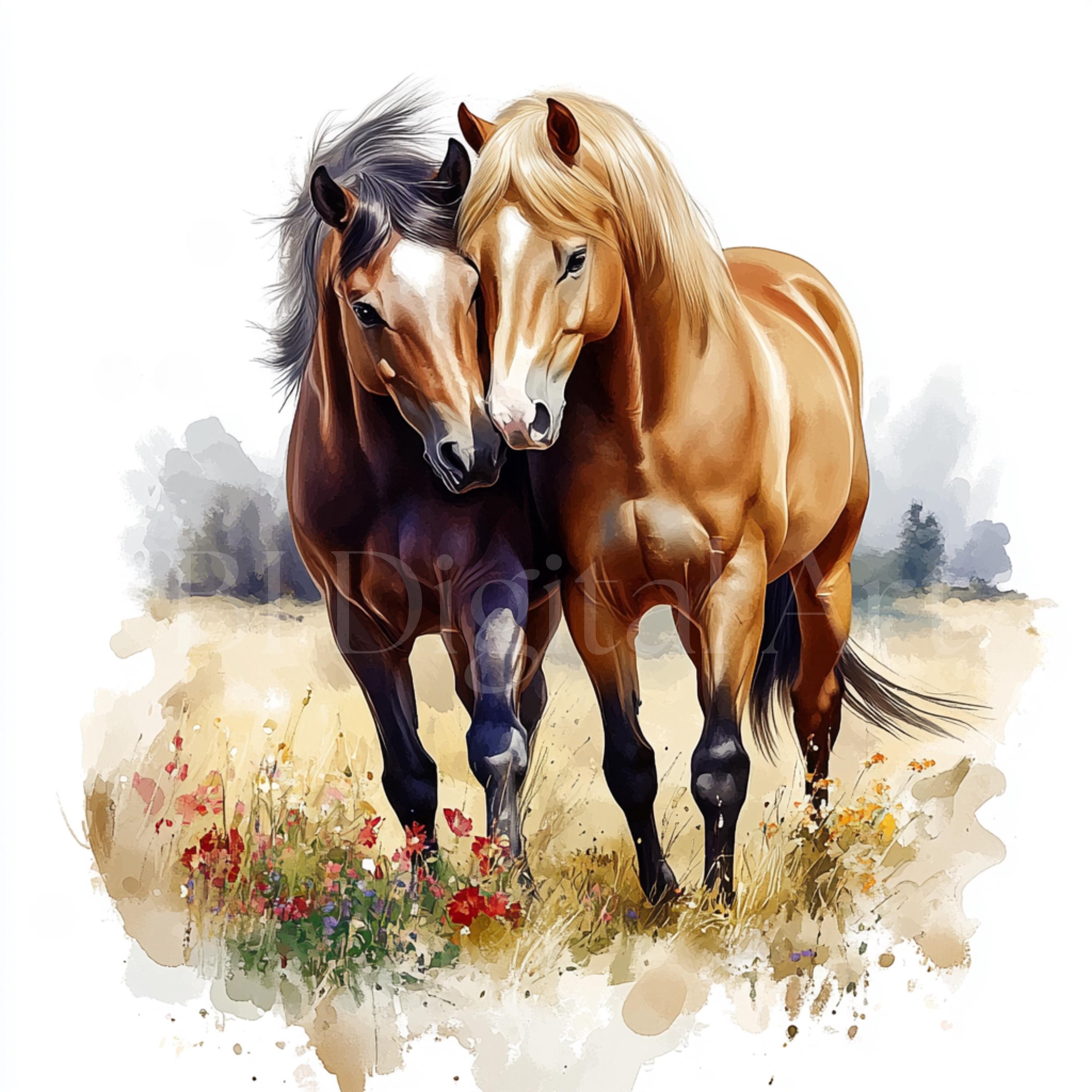 【値下げ交渉可】油彩画 真作　競馬　印象派風　馬好き　一点もの 水彩画風の馬のイラストクリップアート、馬のウォールアート（デジタル