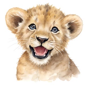 12 lindos imágenes prediseñadas de bebé león, ilustraciones de vida silvestre, acuarelas imprimibles, archivos JPG de alta calidad, decoración de la pared de la guardería, descarga digital