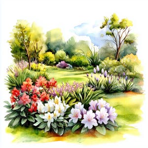 10 Rhododendron-Garten-Clipart, Aquarell Frühlings-Blumengarten, Garten Design, Druckbare Dateien, Hochwertige JPGs,  Digitaler Download