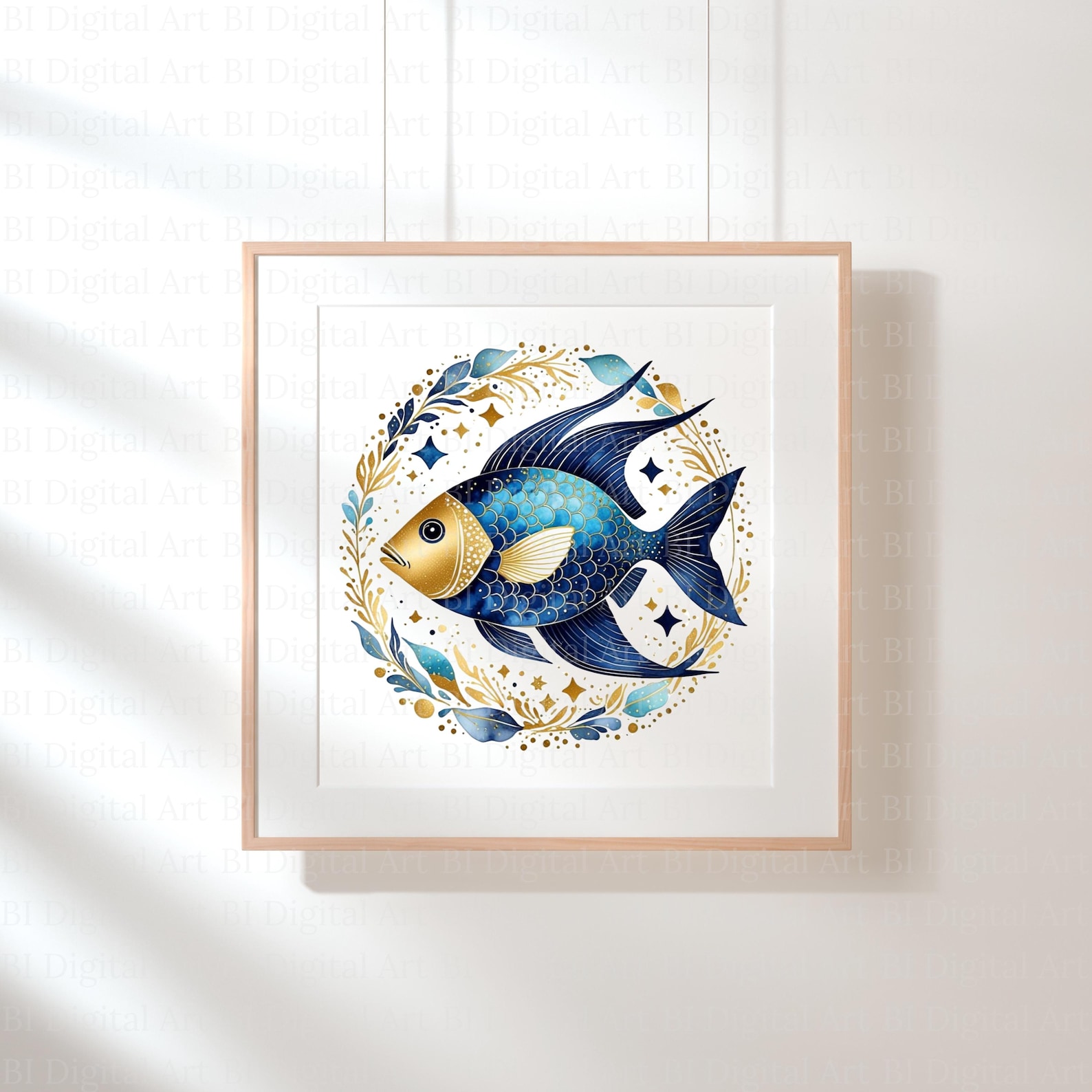 Fanciful Abstract Fish Designs Watercolor Fish Clipart, Abstract Blue and Gold Design (PNG & JPG ...