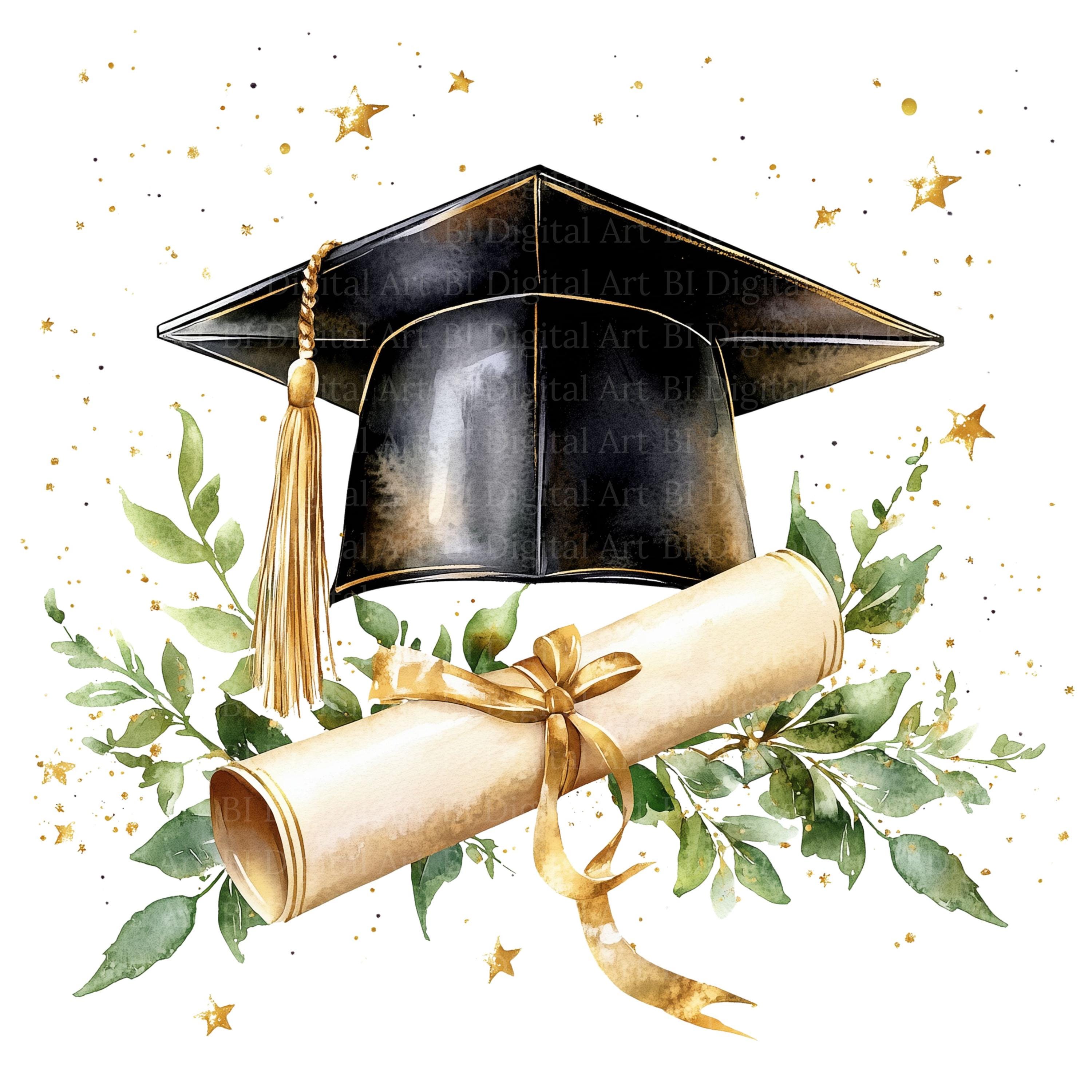 Watercolor Graduation Cap Clipart – Printable PNG/JPG Files (digital ...