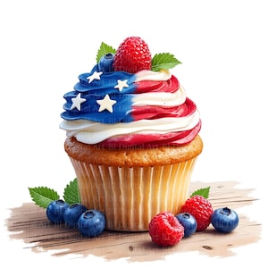 12 Kuchen-Cliparts in den Farben der US-Flagge – patriotische Dessert-Illustrationen zum 4. Juli, druckbare Hi-Res JPGs, digitaler Download