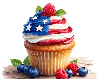 12 imágenes prediseñadas de pasteles con los colores de la bandera estadounidense: ilustraciones patrióticas de postres para el 4 de julio, archivos JPG imprimibles de alta resolución, descarga digital