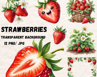 Clipart di fragole – Illustrazioni di frutta ad acquerello, disegni per sublimazione (download digitale)