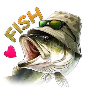 15 Lustige Fische Cliparts mit Text, Fische mit Sonnenbrillen & großen Lippen, PNG Clipart, Sublimationdesign PNGs, Sofort-Download-druckbar