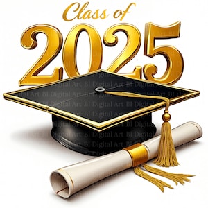 Clipart de graduación “Clase de 2025” – diseño de graduación de secundaria y universidad, PNG transparente | Archivos JPG, descarga digital, diseño de sublimación.