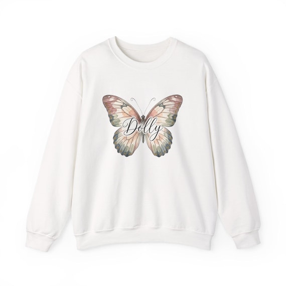 Watercolor Butterfly with 'Dolly' script Sweatshirt | Pastel Floral Wings