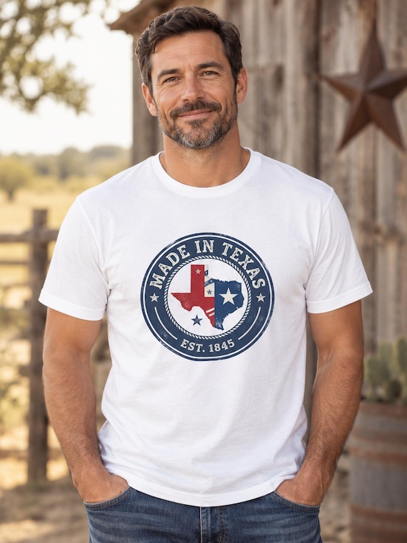 Made in Texas roundel T-shirt | Texas flag map, vintage seal, EST. 1845