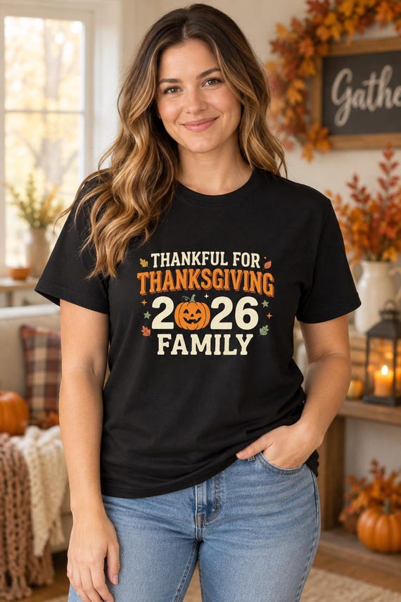 Thankful for Thanksgiving 2026 Family T-shirt | Pumpkin, Fall Leaves