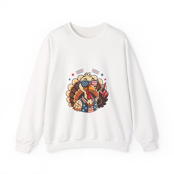 Patriotic Turkey Crewneck Sweatshirt | USA Flag Turkey, Thanksgiving Fourth of July