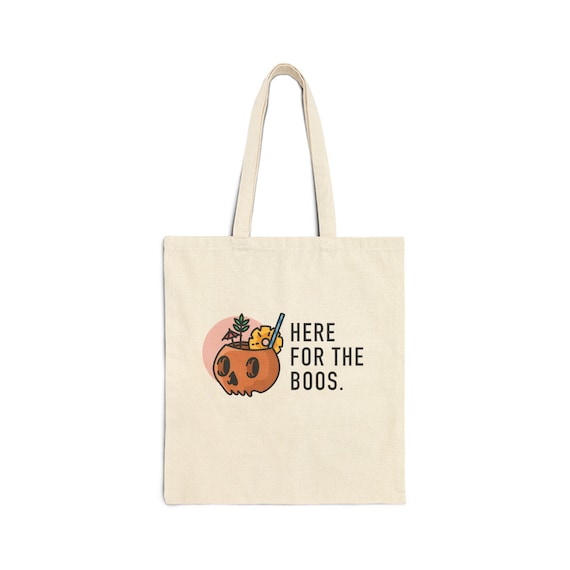 Here For The Boos pumpkin skull tote bag | Halloween canvas tote