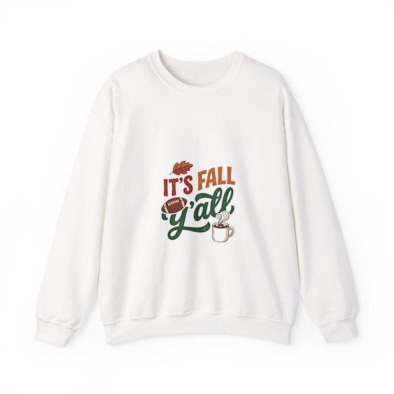 It's Fall Y'all Crewneck Sweatshirt | Football, Coffee, Autumn Leaves