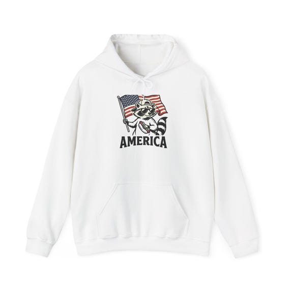 Patriotic Raccoon Holding American Flag Hoodie | America Graphic Sweatshirt