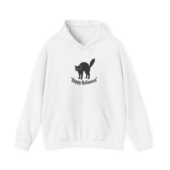 Vintage Halloween Black Cat Hoodie | Cozy Cotton/Poly Blend Sweatshirt