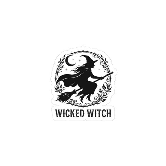 Wicked Witch Sticker | Halloween Broom Silhouette, Gothic Moon (Kiss-Cut)