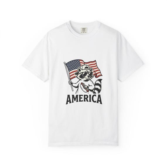 Raccoon Waving American Flag T-Shirt | America Print