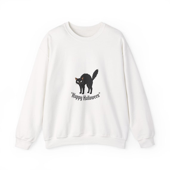 Embroidered Black Cat Halloween Sweatshirt | Subtle Spooky Crewneck