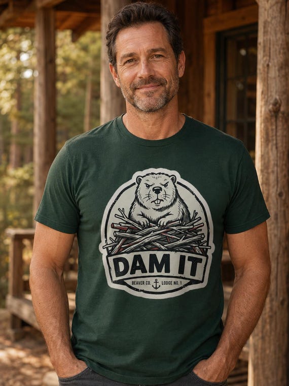 Beaver 'DAM IT' Logo Crewneck Sweatshirt | Lumberjack Retro Badge