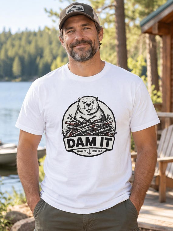Dam It Beaver Illustration T-Shirt | Retro Lodge Nature Graphic