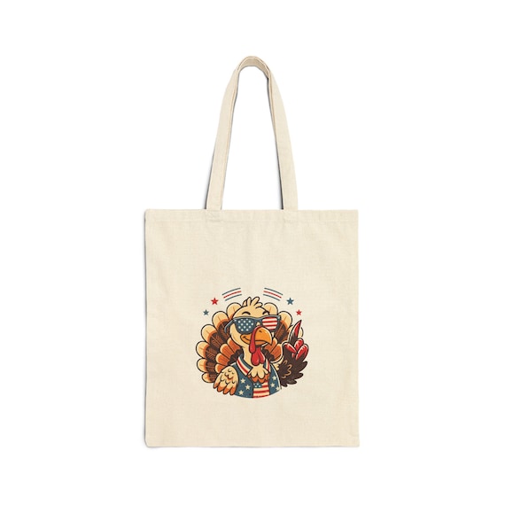 Patriotic Turkey Tote Bag | Thanksgiving Canvas Carryall (12 oz Cotton)