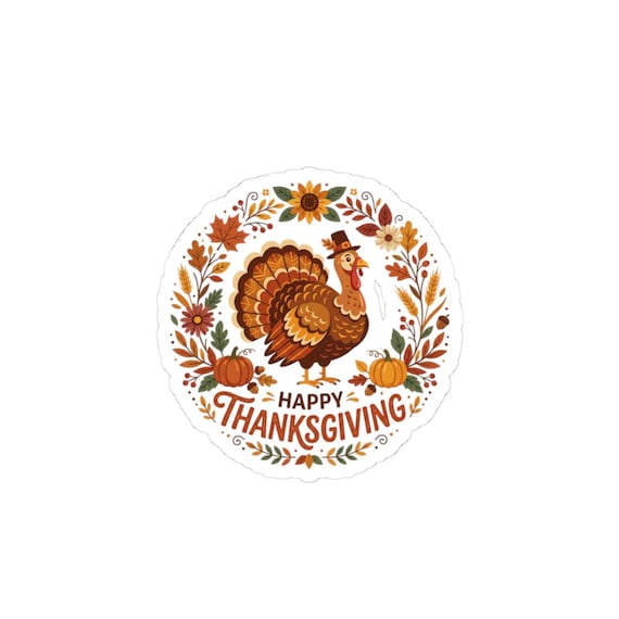 Happy Thanksgiving Turkey Kiss-Cut Sticker | Fall Pumpkin Wreath