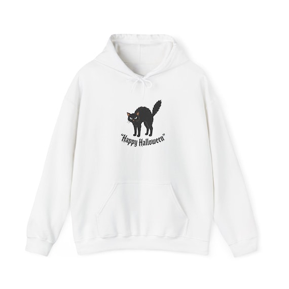 Vintage Halloween Black Cat Hoodie | Cozy Cotton/Poly Blend Sweatshirt