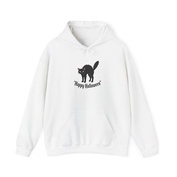 Black Cat Happy Halloween Hoodie | Vintage Spooky Sweatshirt