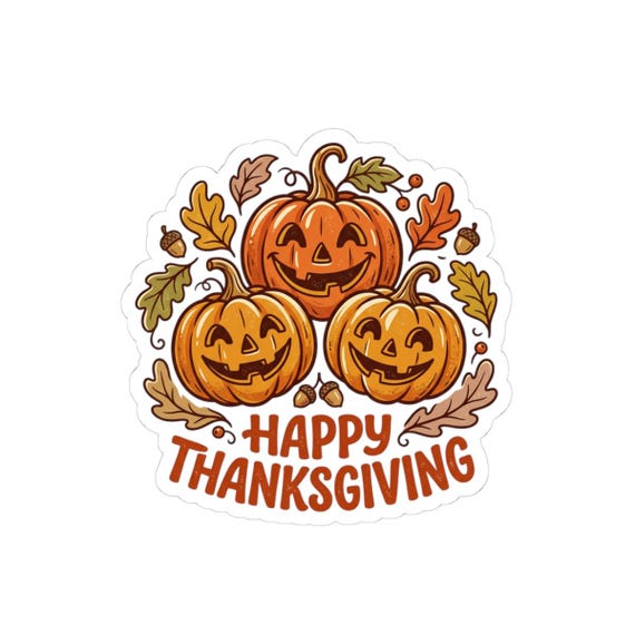 Happy Thanksgiving Jack-o'-Lantern Pumpkins Sticker | Kiss-Cut Sticker