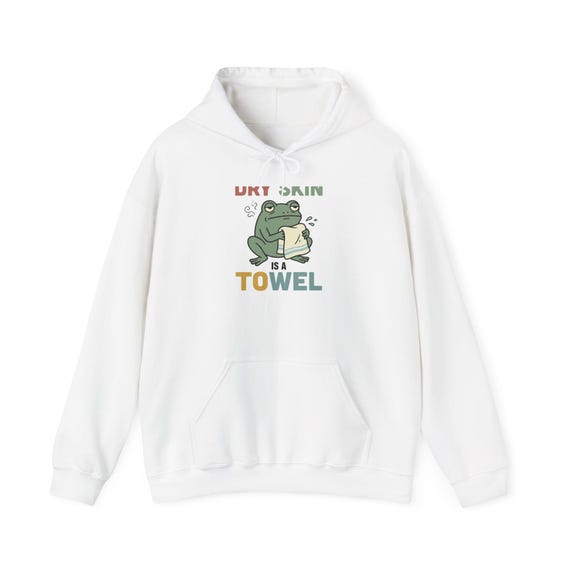 Frog Hugging Towel Hoodie | Playful Illustration Sweatshirt