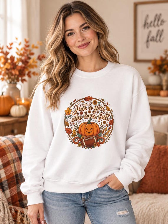 Embroidered Pumpkin Heartbeat Sweatshirt | Fall Autumn Leaves Crewneck