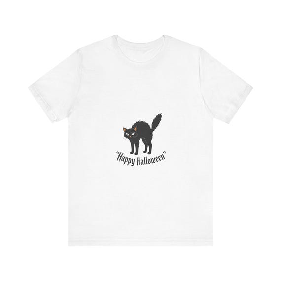 Black Scared Cat Happy Halloween T-Shirt | Halloween Shirt