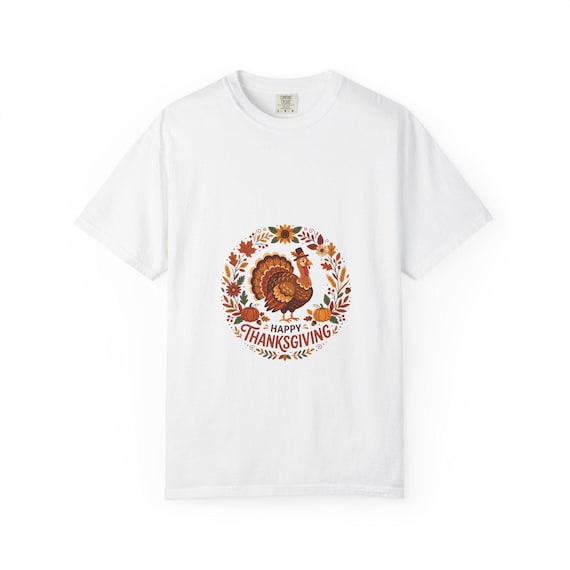 Thanksgiving Turkey Illustration T-shirt | Autumn Leaves, Harvest Wreath