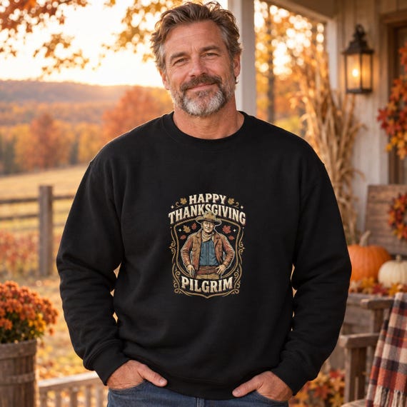 Vintage Pilgrim Illustration Crewneck Sweatshirt | Thanksgiving Harvest