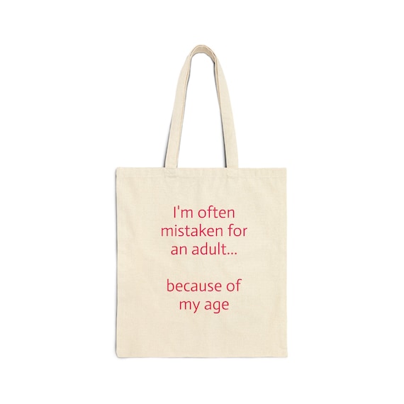 Funny Age Tote Bag | 12 oz Cotton Canvas, Coral-Pink Text