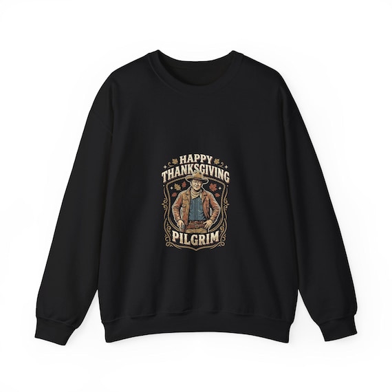 Vintage Pilgrim Illustration Crewneck Sweatshirt | Thanksgiving Harvest