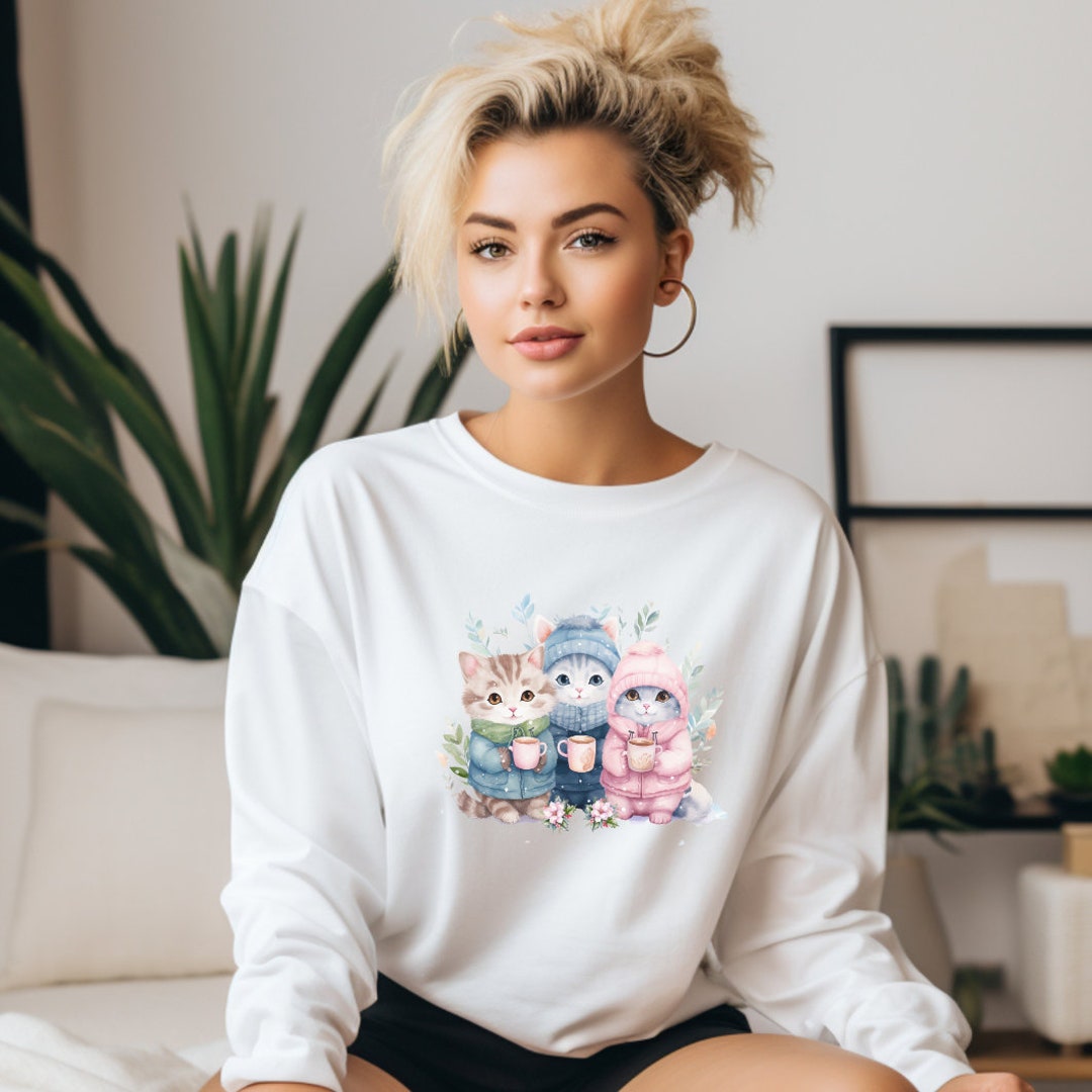 Inspired Kitten Sweatshirt, Cute Cat Sweatshirt, Watercolor Cat, Gift