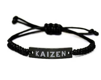 Kaizen, Inspirational Bracelet, Black Rope Bracelet, Motivational Jewelry, Inspirational Jewelry, Gift For Best Friend, Graduation Gifts,