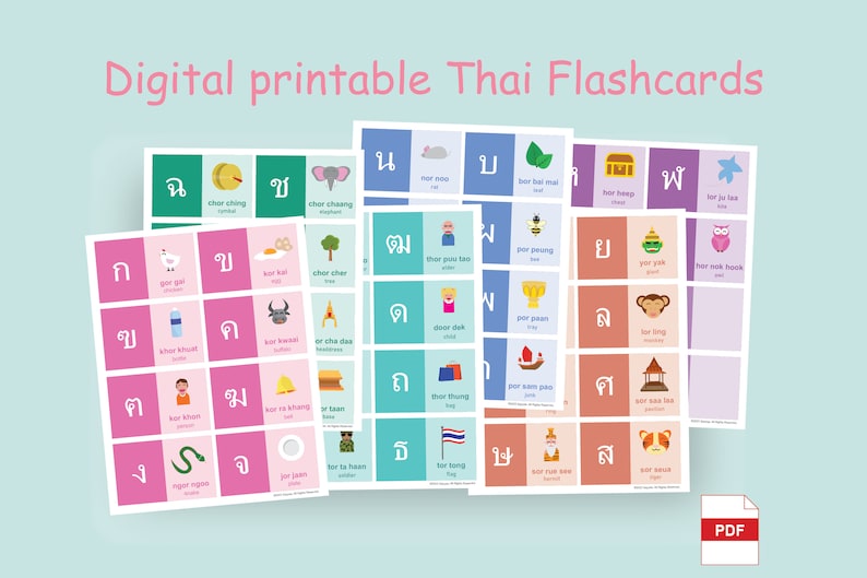 Thai Alphabet Flashcards Etsy