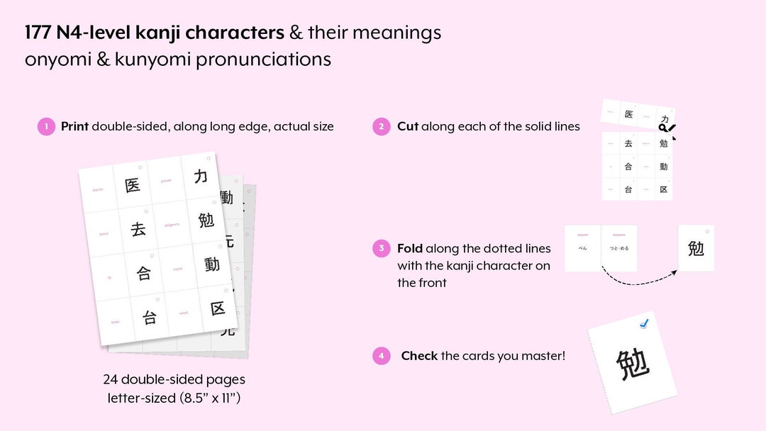Kanji Folding Flashcards, JLPT N4 - Etsy