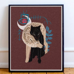 Impresión de bellas artes de ilustración de lobo