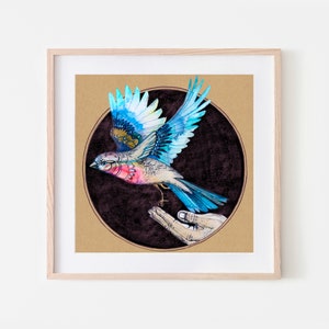 Vogel Aquarell Illustration, Fine Art Print „fly away“, Rotkehlchen handgemalt, Kunstdruck