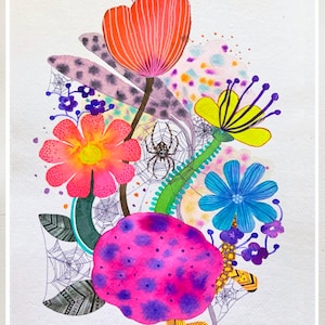 Flower and spider Aquarell Illustration Fine Art Print