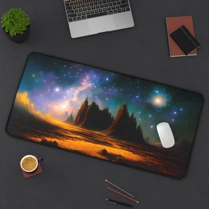 Podkładka pod mysz Stardusted Desert Night Desk Mat, unikalna artystyczna podkładka pod mysz, bardzo duża podkładka do gry w karty, podkładka pod mysz Space and Nature Lover