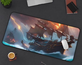 Pirate Ship Storm Desk Mat, Pirate Sea Lover Mousepad, Extra Large Card Game Playmat