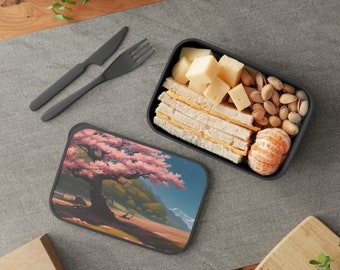 Sakura Cherry Blossom Bento Lunch Box, Sustainable Kawaii Bento Box, Cute Eco-Friendly Picnic Accessories